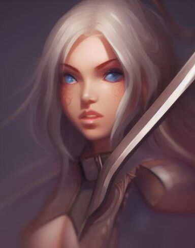 A close up of a person holding a sword