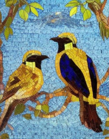 A couple of birds sitting on top of a tree branch