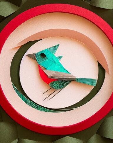 A detailed many layered paper art in a round frame