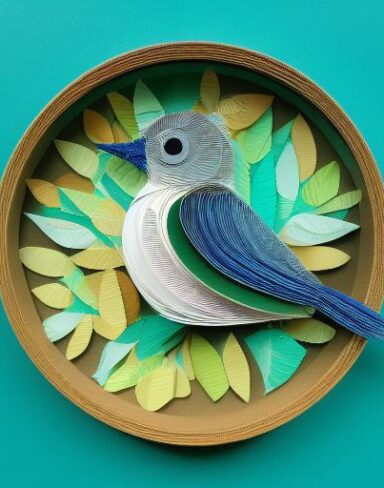 A detailed many layered paper art in a round frame