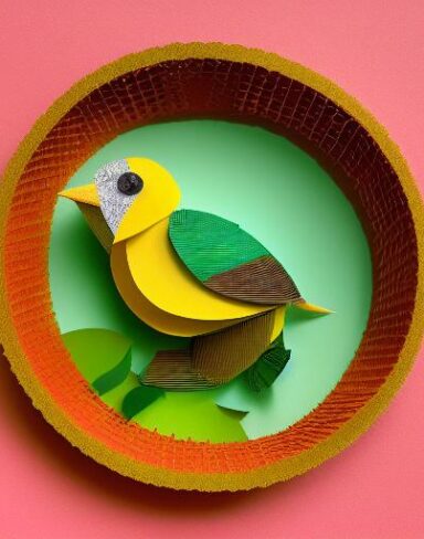 A detailed many layered paper art in a round frame