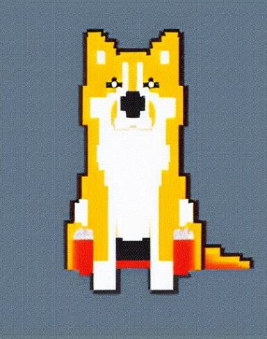 A dog sitting in front of a blue background