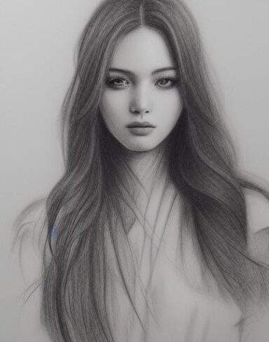 A drawing of a elegant girl with long hair