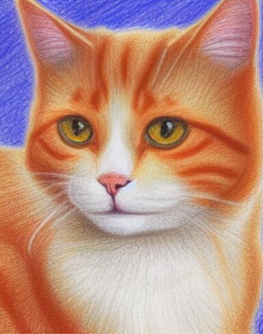 A drawing of cat by crayon