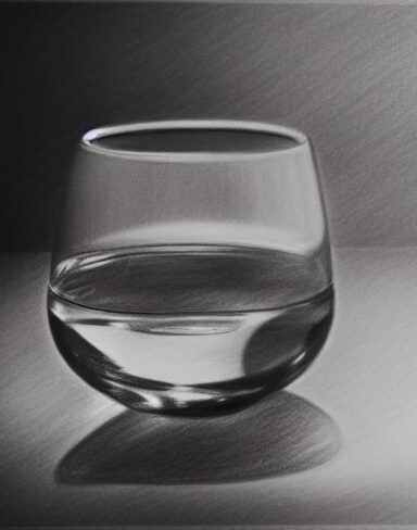 A drawing of the water glass on a table
