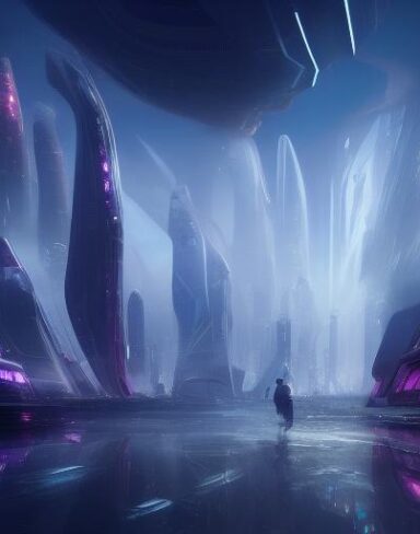 A futuristic city and human