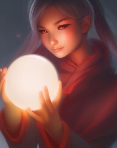 A girl holding a glowing ball in her hand