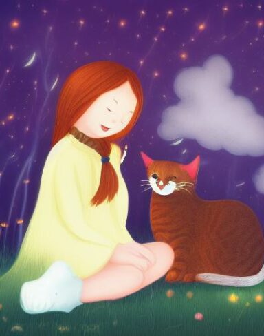 A girl next to the cat