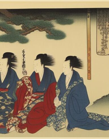 A group of people sitting outdoor trees