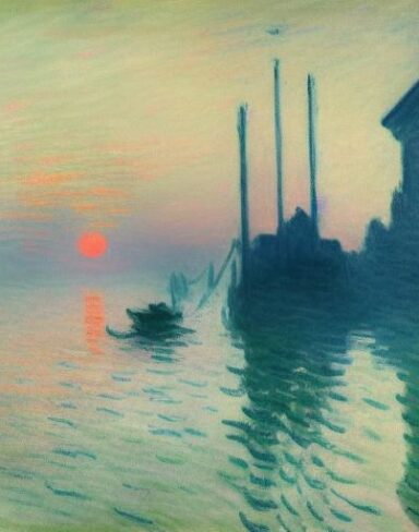 A horror painting of a building next to a body of water