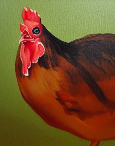 A painting of a hen