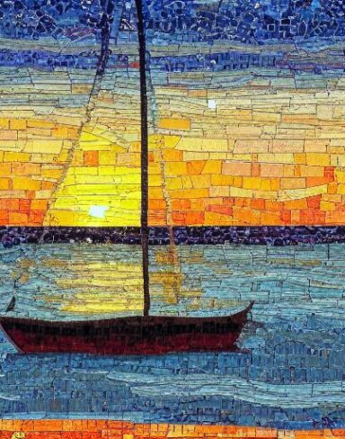 A painting of a sailboat on the water