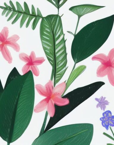 A painting of small flowers on a white background