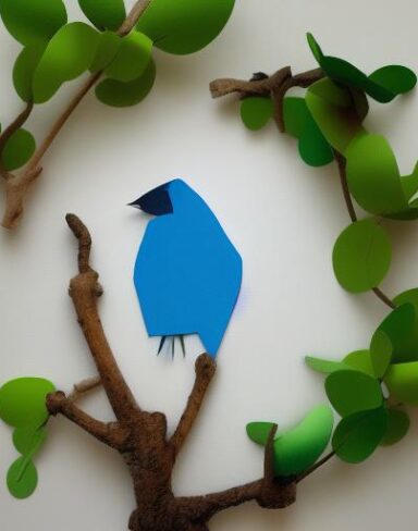 A paper cut of a bird sitting on a branch