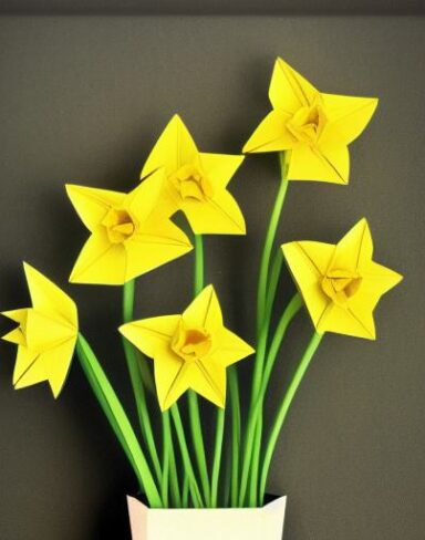 A paper daffodils in one pot