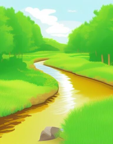 A small river running through a green field