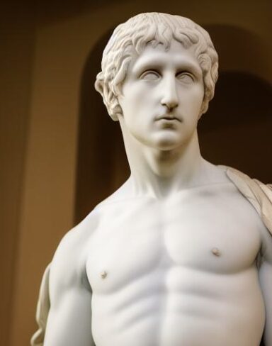 A statue of a white sculpture of a man