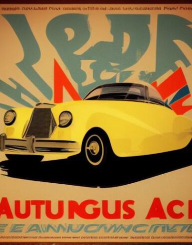 A vintage poster advertising a vintage auto car