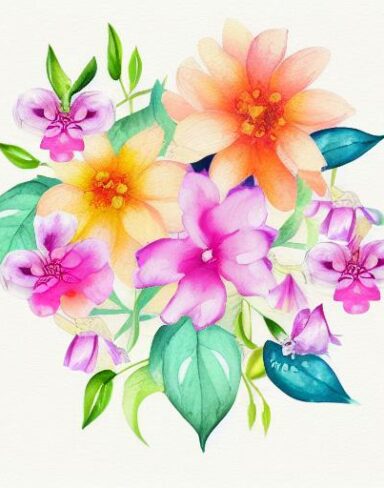 A watercolor drawing of colorful and beautiful flowers on a white background inspired by Esteban Vicente