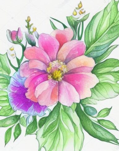 A watercolor drawing of flowers on a white background inspired by Esteban Vicente