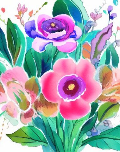 A watercolor drawing of flowers on a white background inspired by Esteban Vicente