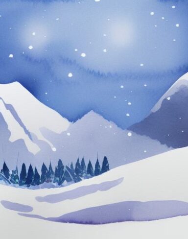 A watercolor painting of a snow mountain inspired by Charles E. Burchfield