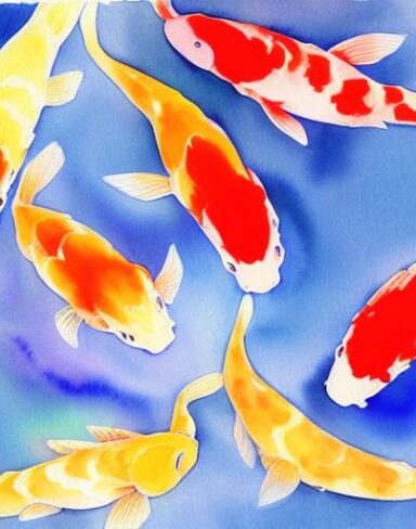A watercolor painting of some koi fish