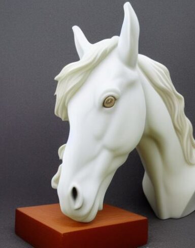 A white horse head statue