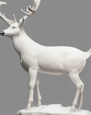 A white statue of a deer