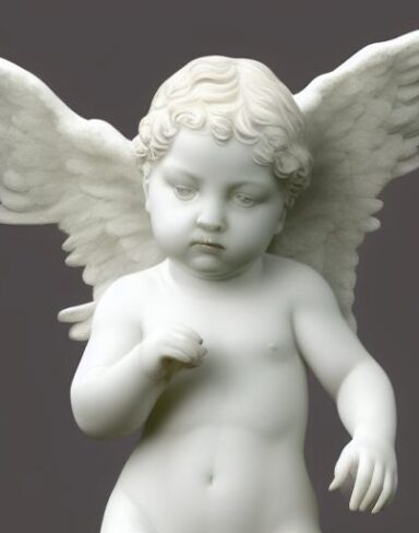 A white statue of angel baby
