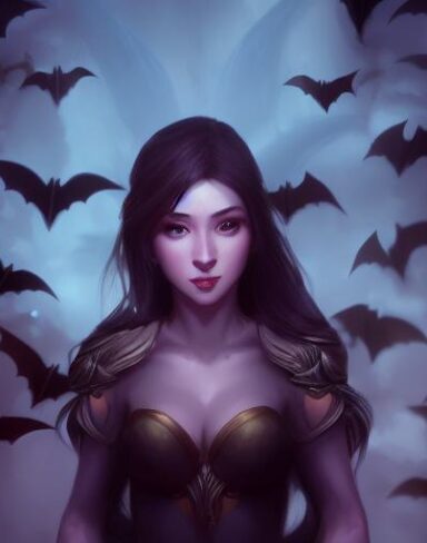 A woman standing in front of a bunch of bats