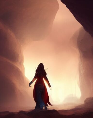 A woman standing inside a cave