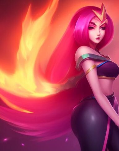 A woman with black hair that is standing in the fire