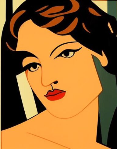 An art deco poster of woman face