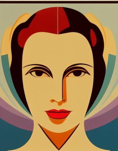 An art deco poster with a woman face