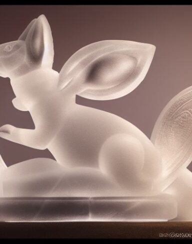 An ice sculpture of a cute rabbit