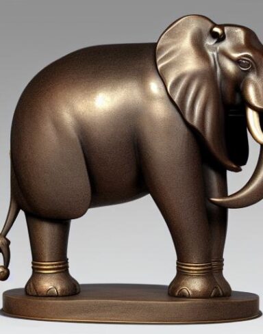 Bronze statue of an elephant on a rock