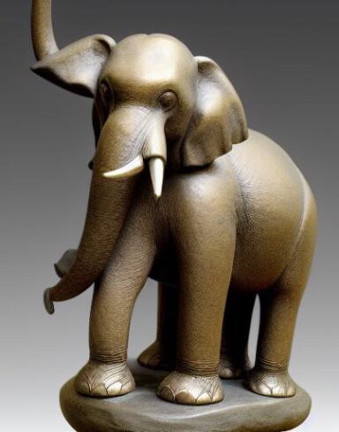 Bronze statue of an elephant standing on a rock