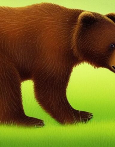 Brown bear on a green field