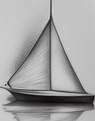 Pencil drawing of a sailboat in water