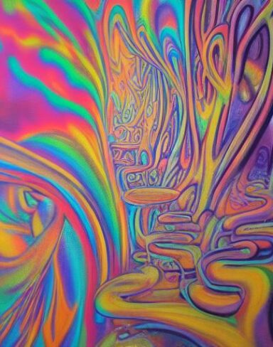 Psychedelic art of the painting on a wall