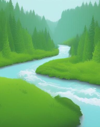 River running through a green forest