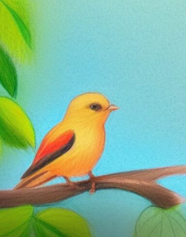 Small bird sitting on top of a tree branch