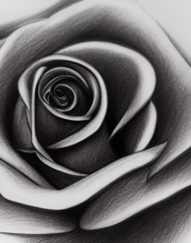 The black and white charcoal color drawing of a rose