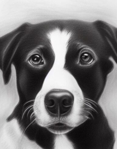 The black and white color drawing of one dog