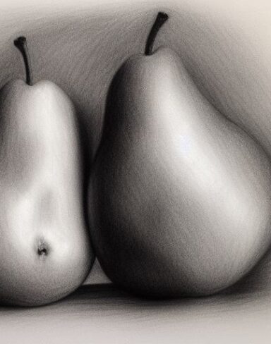 The drawing of a pear and an apple