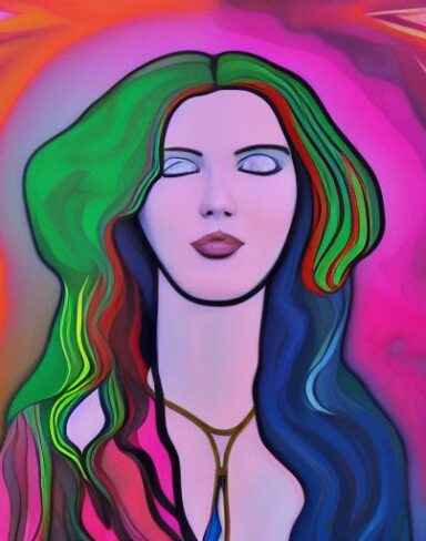 The painting of a woman with long hair