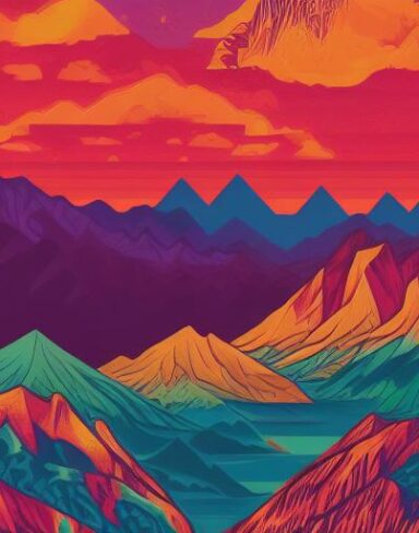 The psychedelic poster with mountains