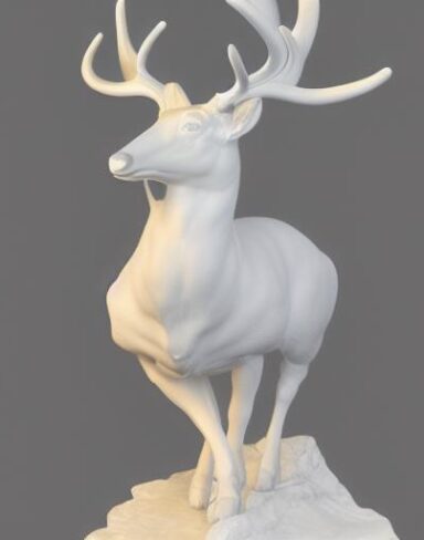 The sculpture statue of a deer in white color