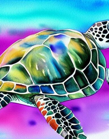 The watercolor painting of a sea turtle